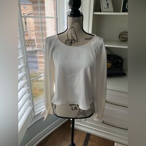 H&M Satin White Long Sleeve Cropped Blouse Top Women’s Size Large Like New